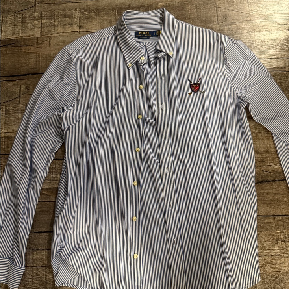 Ralph Lauren Blue and White Striped Men's Shirt